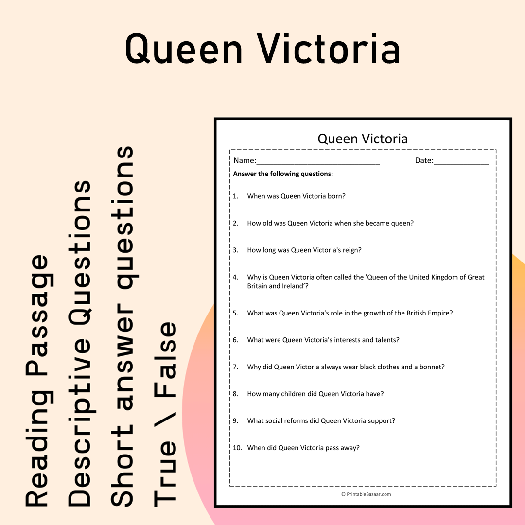 Queen Victoria | Reading Comprehension Passage Printable Activity