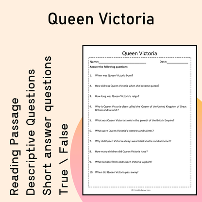 Queen Victoria | Reading Comprehension Passage Printable Activity