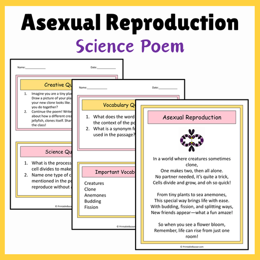 Asexual Reproduction | Science Poem Reading Comprehension Activity