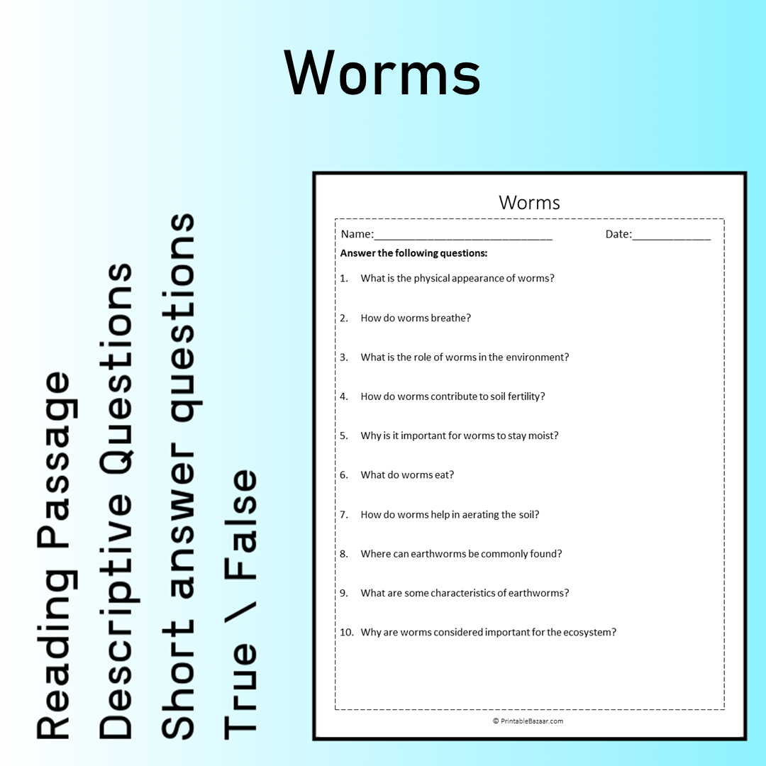 Worms | Reading Comprehension Passage Printable Worksheet