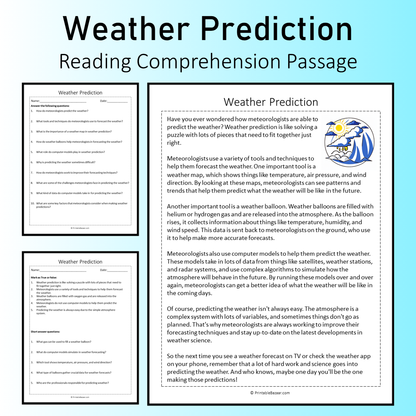 Weather Prediction | Reading Comprehension Passage Printable Worksheet