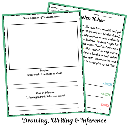Helen Keller | Short Reading Comprehension Creative Worksheet