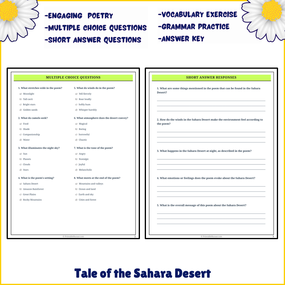 Tale of the Sahara Desert | Poem Grammar Worksheet Printable Activity