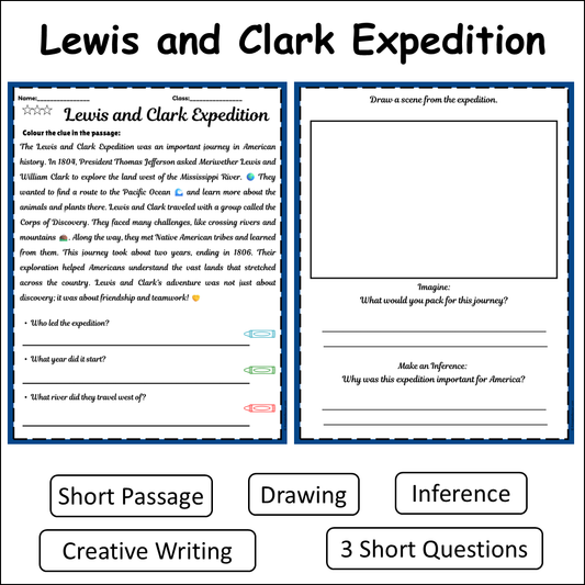 Lewis and Clark Expedition | Short Reading Comprehension Creative Worksheet