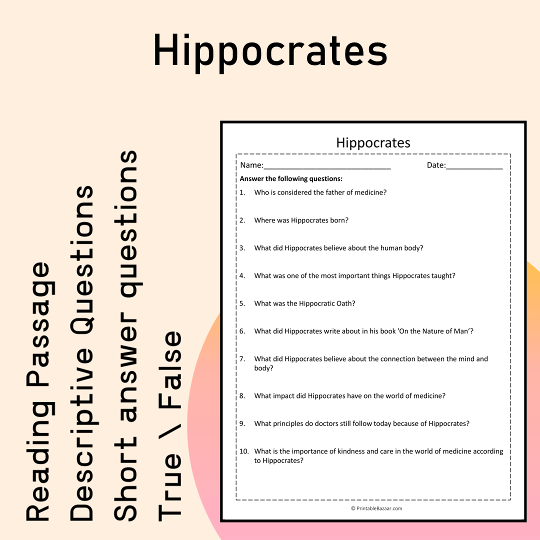 Hippocrates | Reading Comprehension Passage Printable Activity