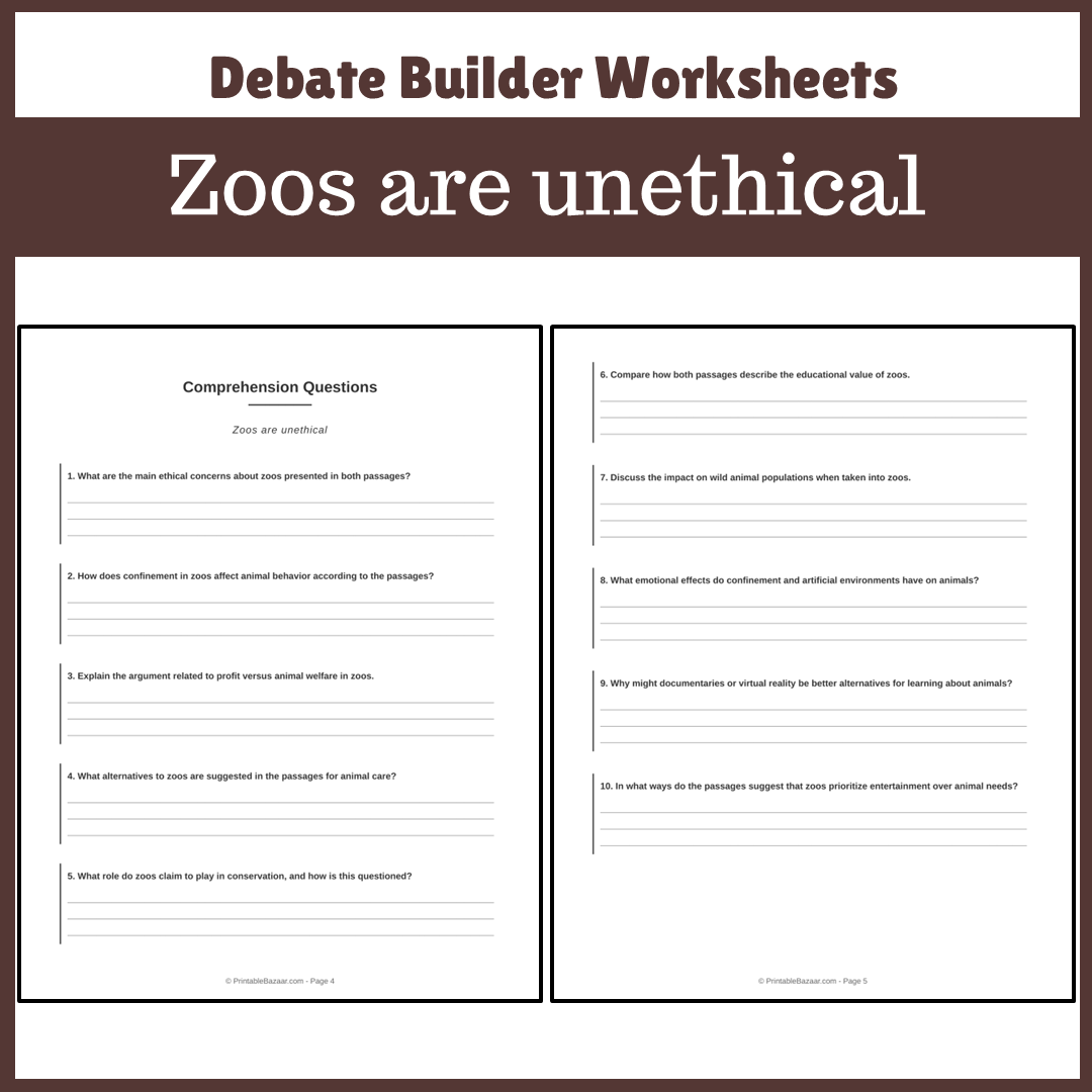 Zoos are unethical | Favour and Against Worksheet Printable Activity