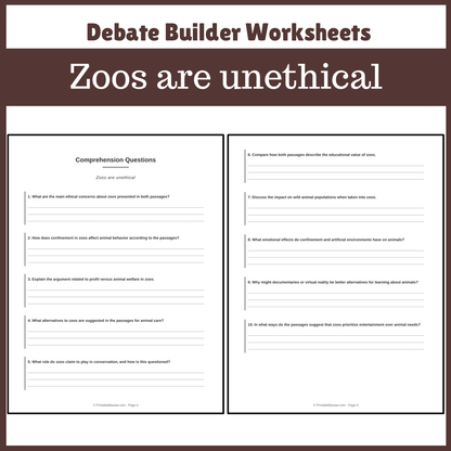 Zoos are unethical | Favour and Against Worksheet Printable Activity