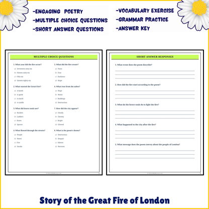 Story of the Great Fire of London | Poem Grammar Worksheet Printable Activity