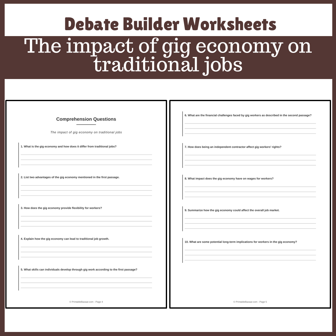 The impact of gig economy on traditional jobs | Favour and Against Worksheet Printable Activity