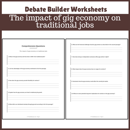 The impact of gig economy on traditional jobs | Favour and Against Worksheet Printable Activity