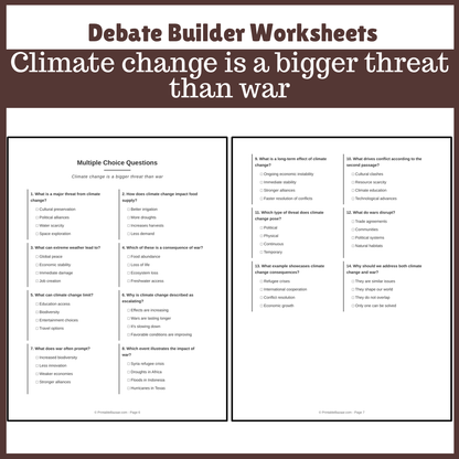 Climate change is a bigger threat than war | Favour and Against Worksheet Printable Activity
