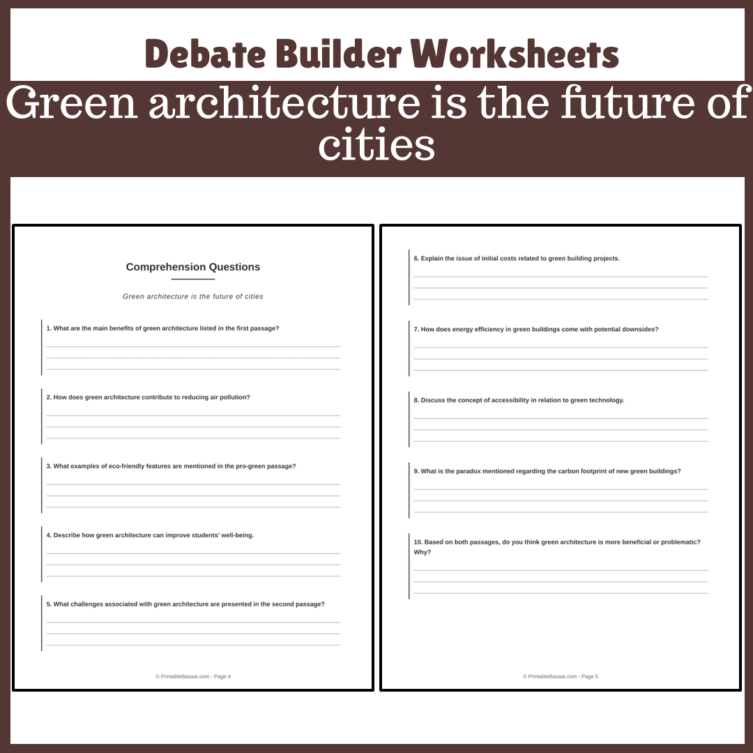 Green architecture is the future of cities | Favour and Against Worksheet Printable Activity