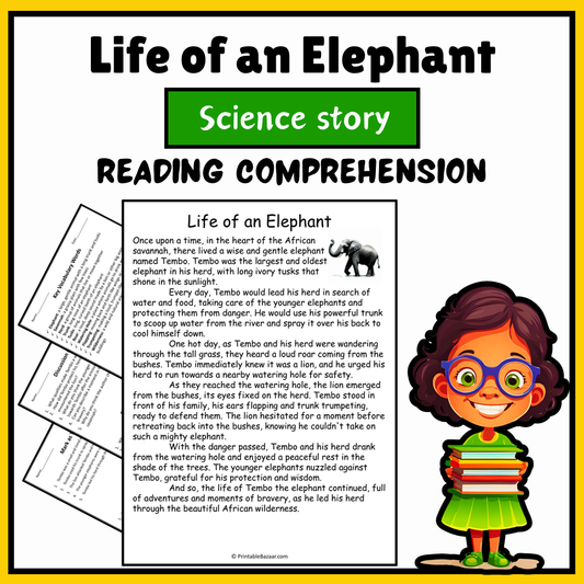 Life of an Elephant | Science Story Reading Comprehension Activity