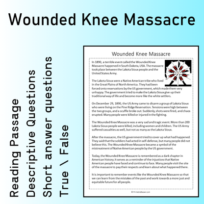Wounded Knee Massacre | Reading Comprehension Passage Printable Worksheet