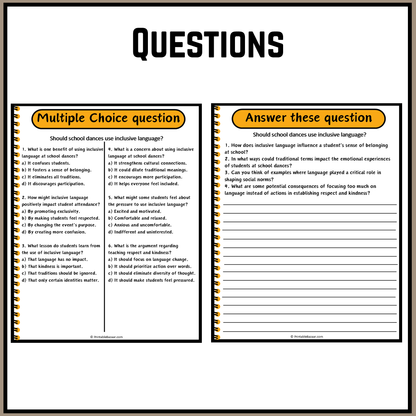 Should school dances use inclusive language? | Debate Case Study Worksheet