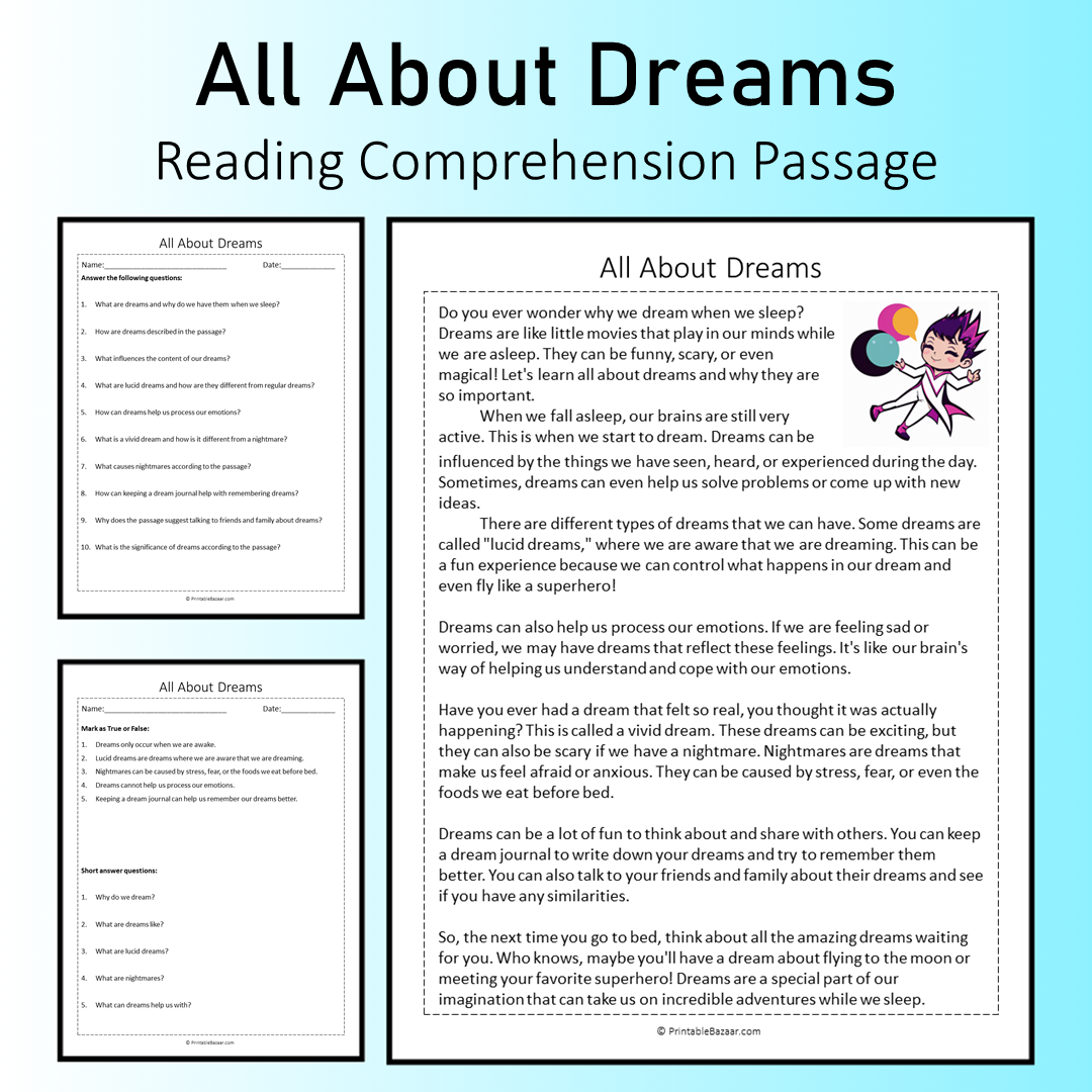 All About Dreams | Reading Comprehension Passage Printable Worksheet