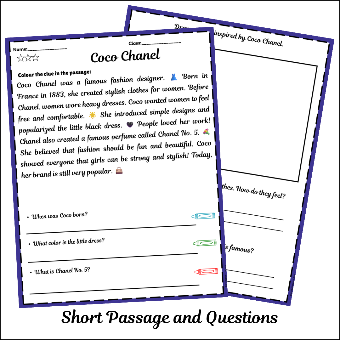 Coco Chanel | Short Reading Comprehension Creative Worksheet