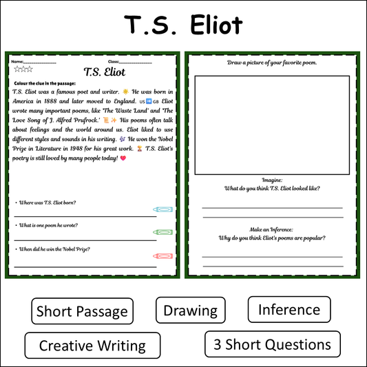 T.S. Eliot | Short Reading Comprehension Creative Worksheet