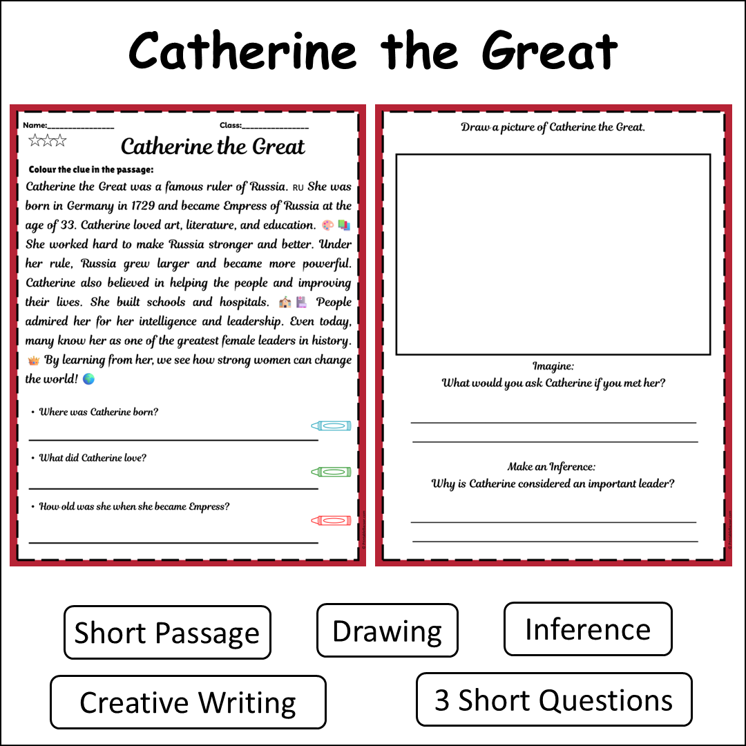 Catherine the Great | Short Reading Comprehension Creative Worksheet
