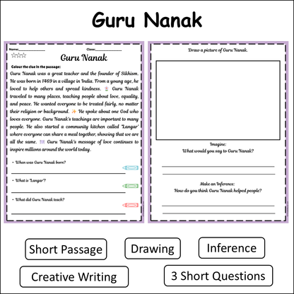 Guru Nanak | Short Reading Comprehension Creative Worksheet