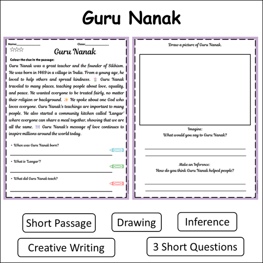 Guru Nanak | Short Reading Comprehension Creative Worksheet