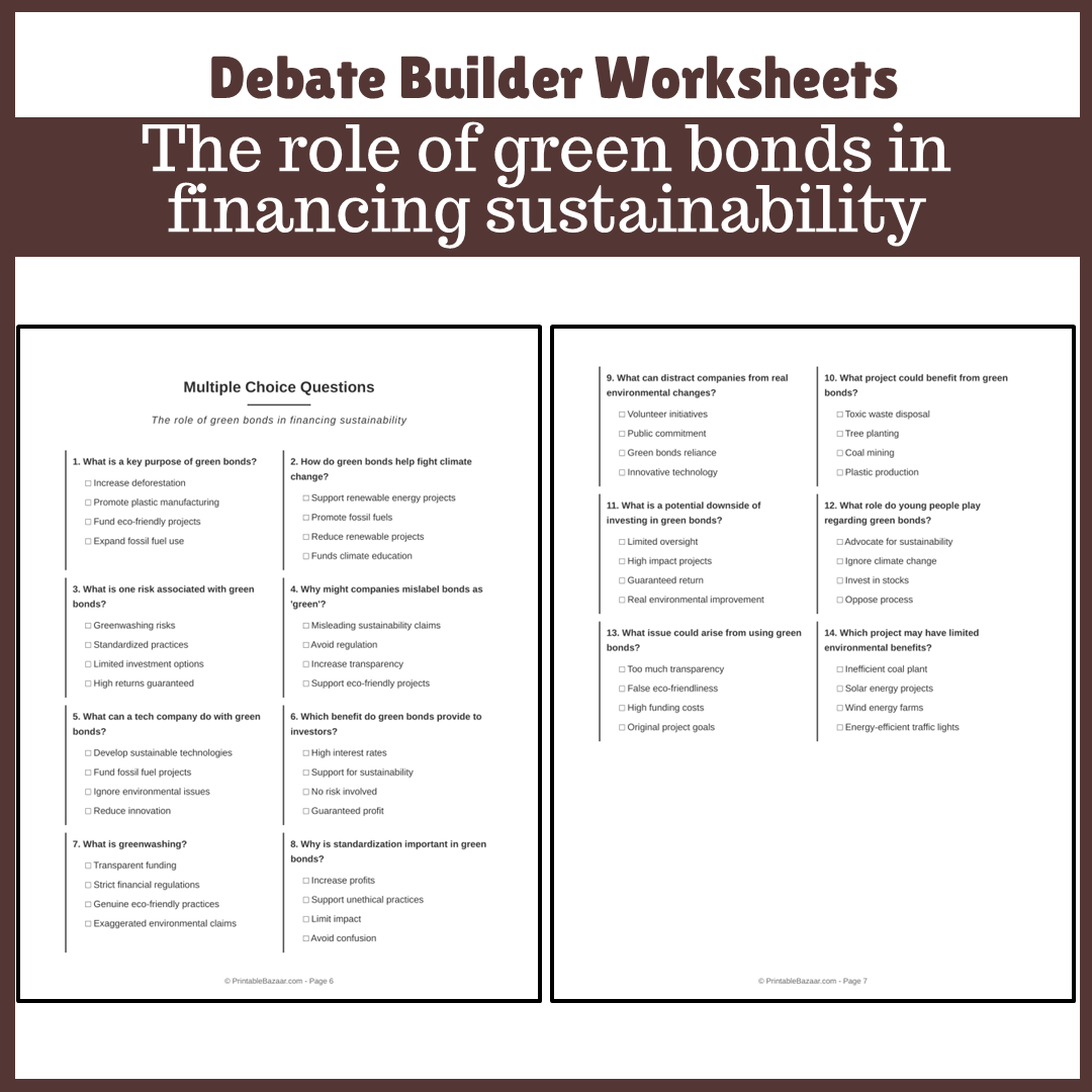 The role of green bonds in financing sustainability | Favour and Against Worksheet Printable Activity