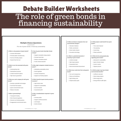 The role of green bonds in financing sustainability | Favour and Against Worksheet Printable Activity