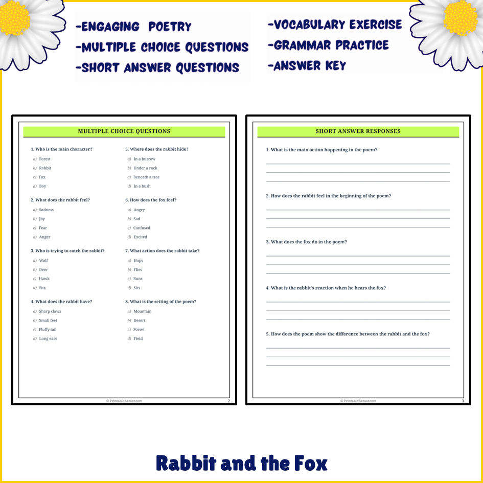 Rabbit and the Fox | Poem Grammar Worksheet Printable Activity