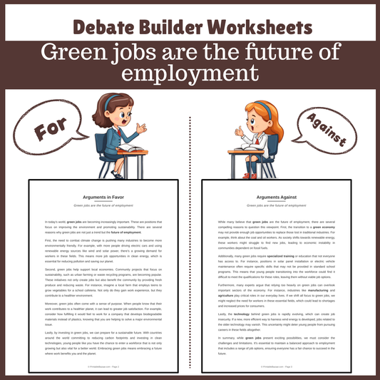 Green jobs are the future of employment | Favour and Against Worksheet Printable Activity