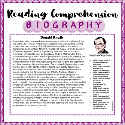 Donald Knuth | Biography Reading Comprehension and Questions Worksheet