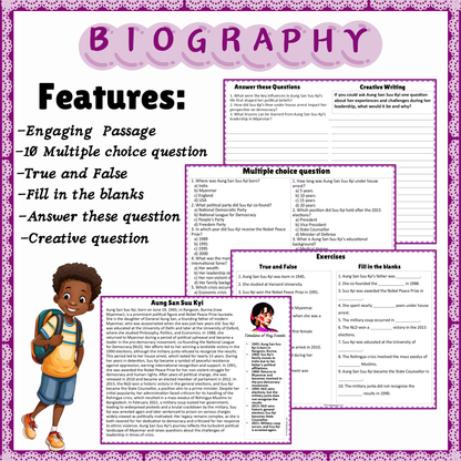 Aung San Suu Kyi | Biography Reading Comprehension and Questions Worksheet