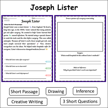 Joseph Lister | Short Reading Comprehension Creative Worksheet