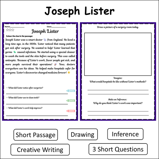 Joseph Lister | Short Reading Comprehension Creative Worksheet