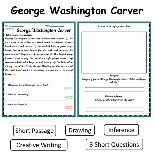 George Washington Carver | Short Reading Comprehension Creative Worksheet