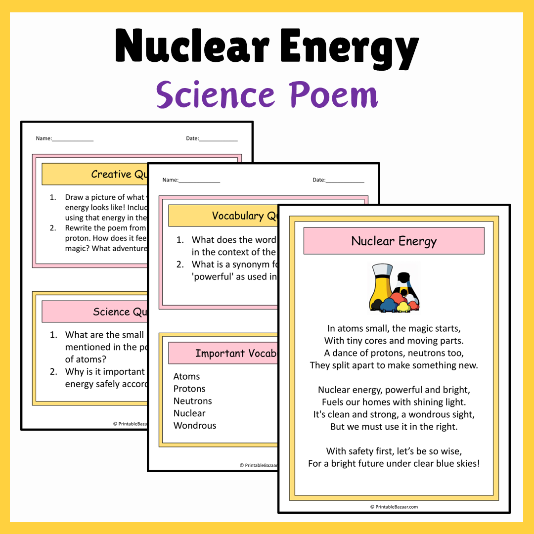 Nuclear Energy | Science Poem Reading Comprehension Activity