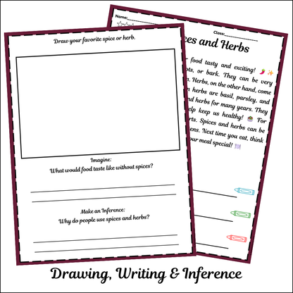 Spices and Herbs | Short Reading Comprehension Creative Worksheet