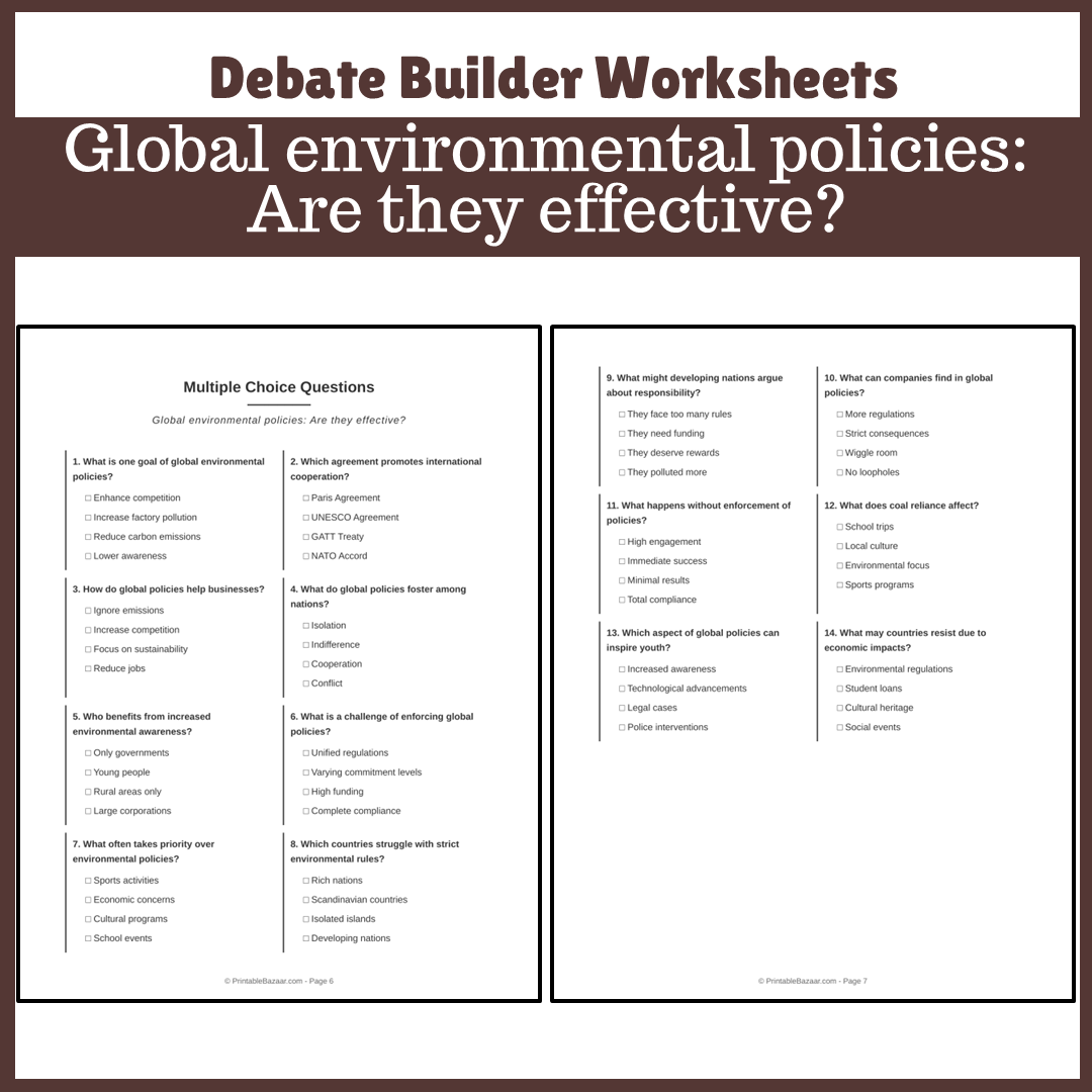 Global environmental policies: Are they effective? | Favour and Against Worksheet Printable Activity