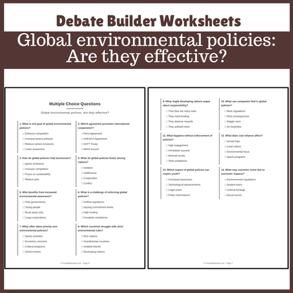 Global environmental policies: Are they effective? | Favour and Against Worksheet Printable Activity