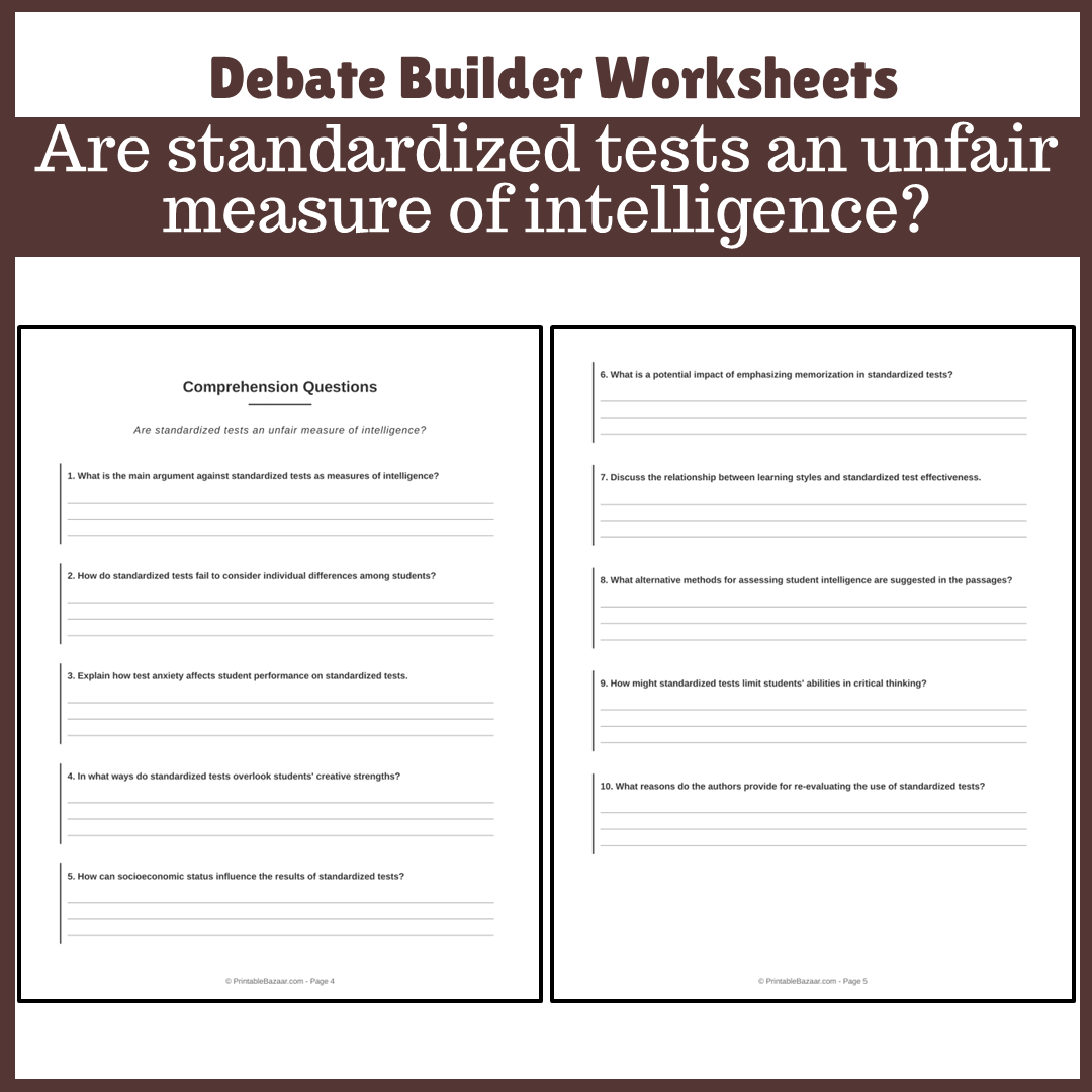 Are standardized tests an unfair measure of intelligence? | Favour and Against Worksheet Printable Activity