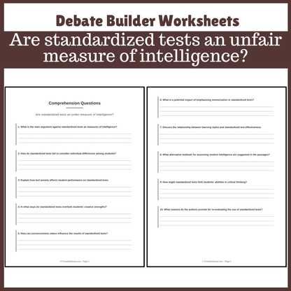 Are standardized tests an unfair measure of intelligence? | Favour and Against Worksheet Printable Activity