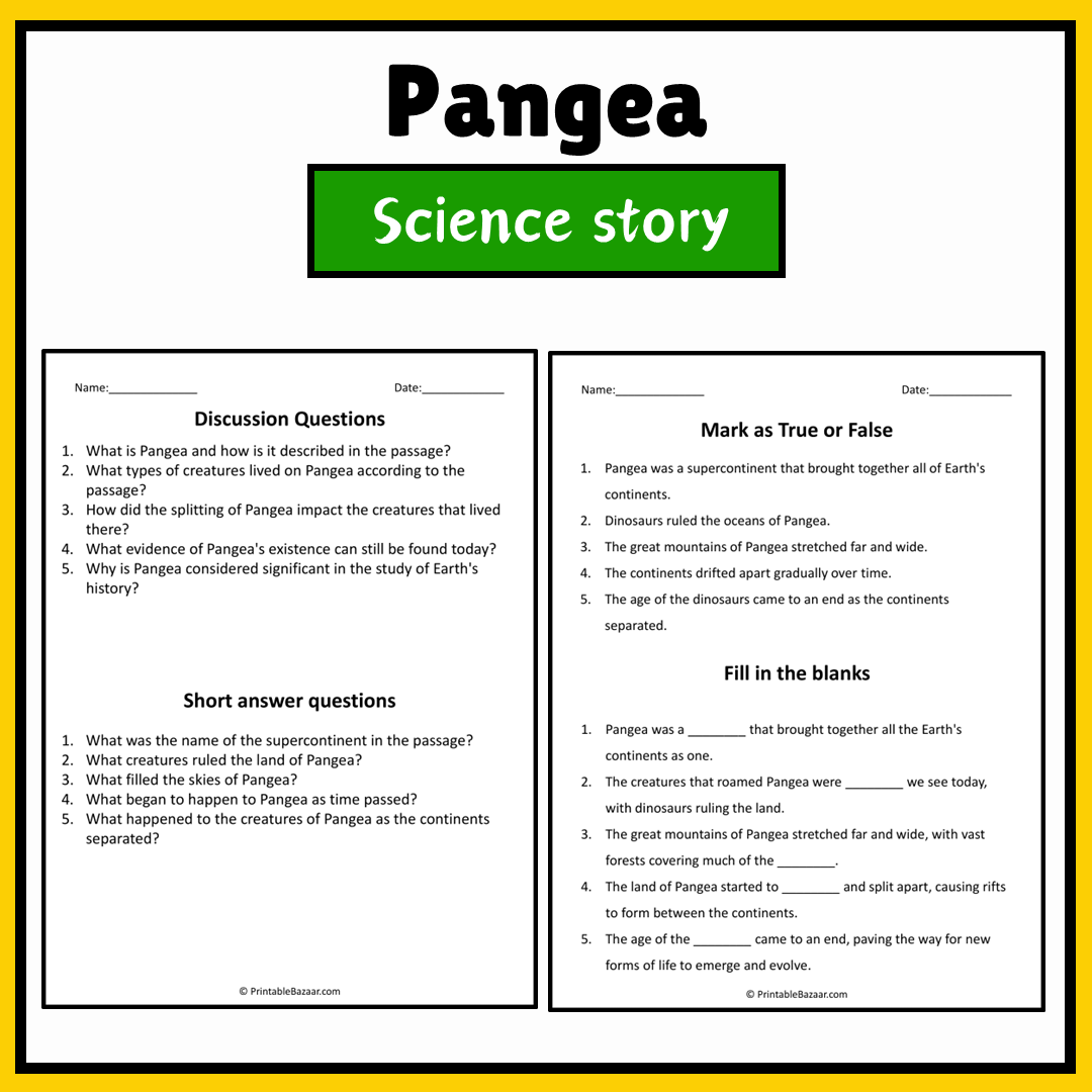 Pangea | Science Story Reading Comprehension Activity
