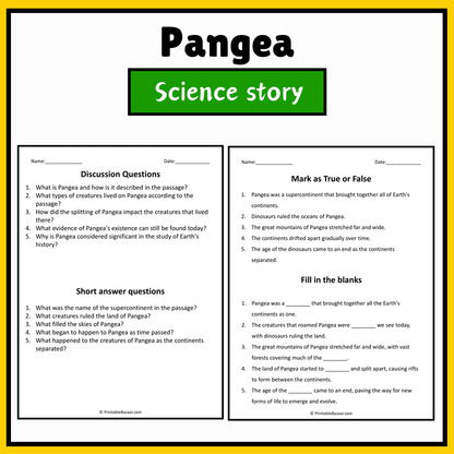 Pangea | Science Story Reading Comprehension Activity