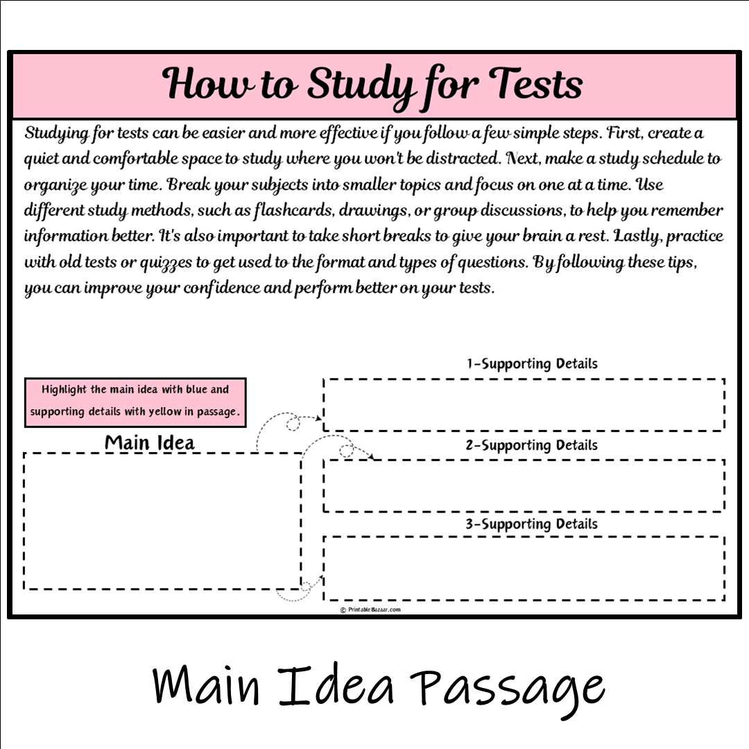 How to Study for Tests | Main Idea and Supporting Details Reading Passage and Questions