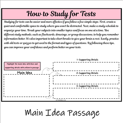 How to Study for Tests | Main Idea and Supporting Details Reading Passage and Questions