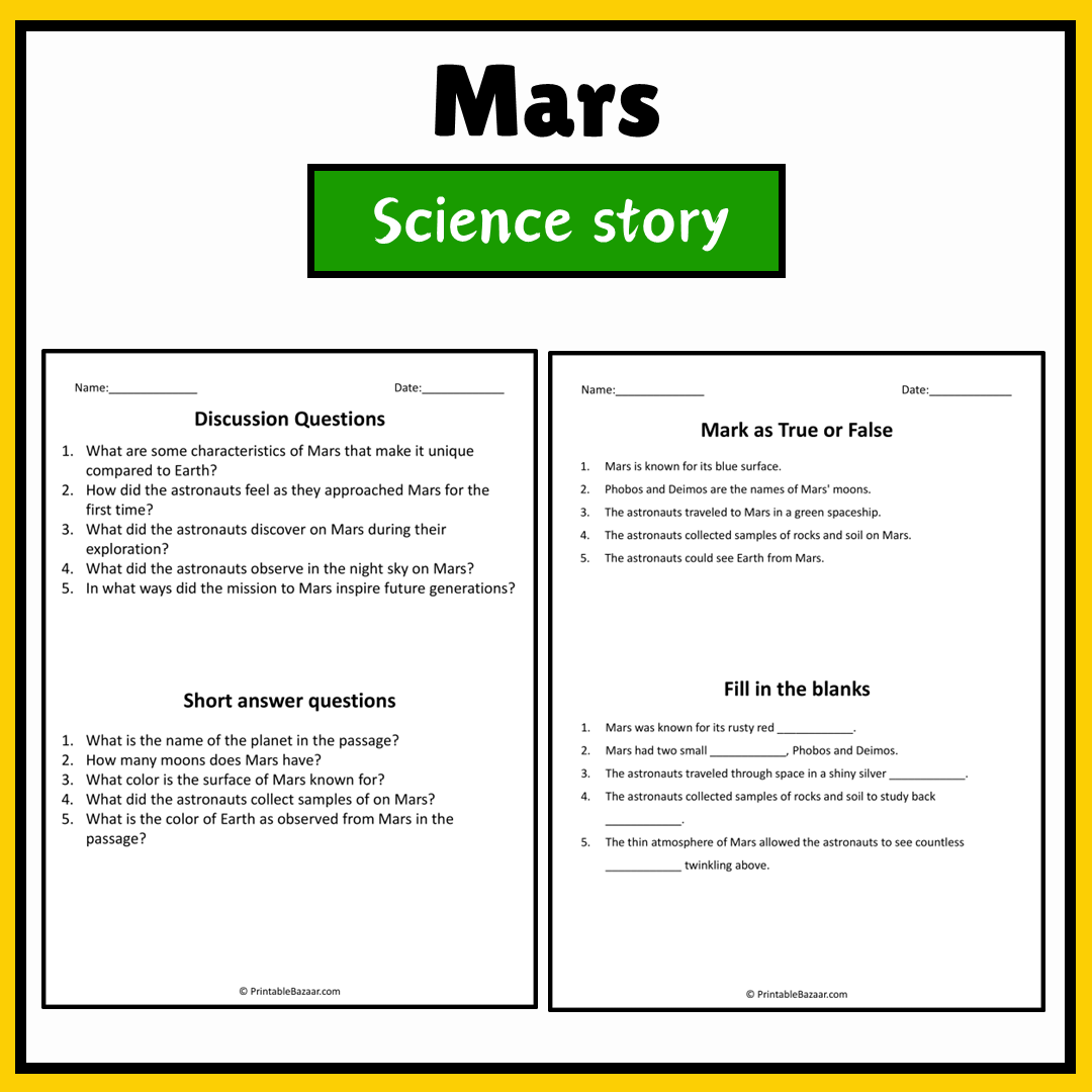 Mars | Science Story Reading Comprehension Activity