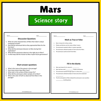 Mars | Science Story Reading Comprehension Activity