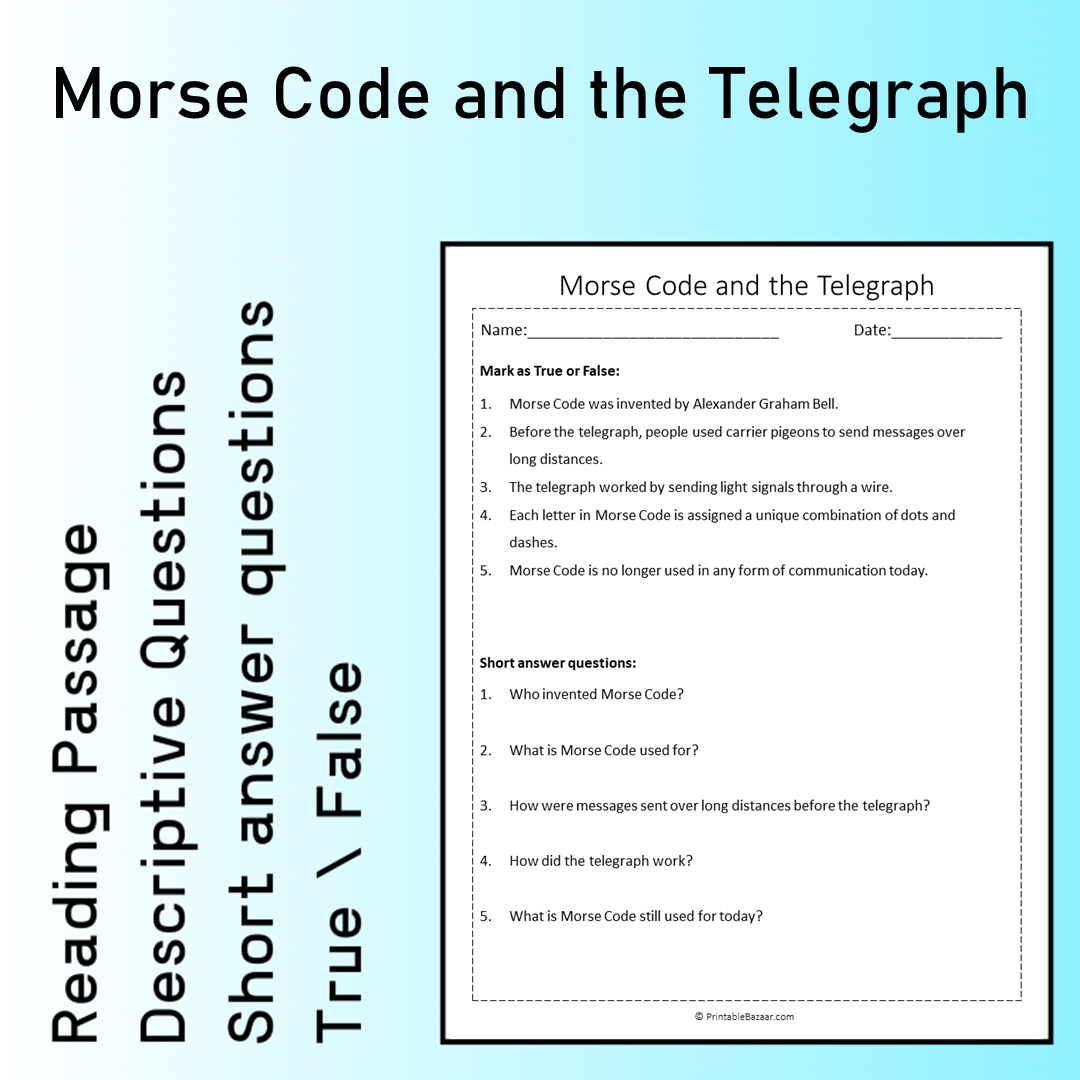 Morse Code and the Telegraph | Reading Comprehension Passage Printable Worksheet