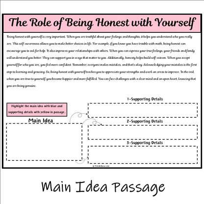 The Role of Being Honest with Yourself | Main Idea and Supporting Details Reading Passage and Questions