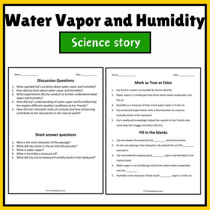 Water Vapor and Humidity | Science Story Reading Comprehension Activity