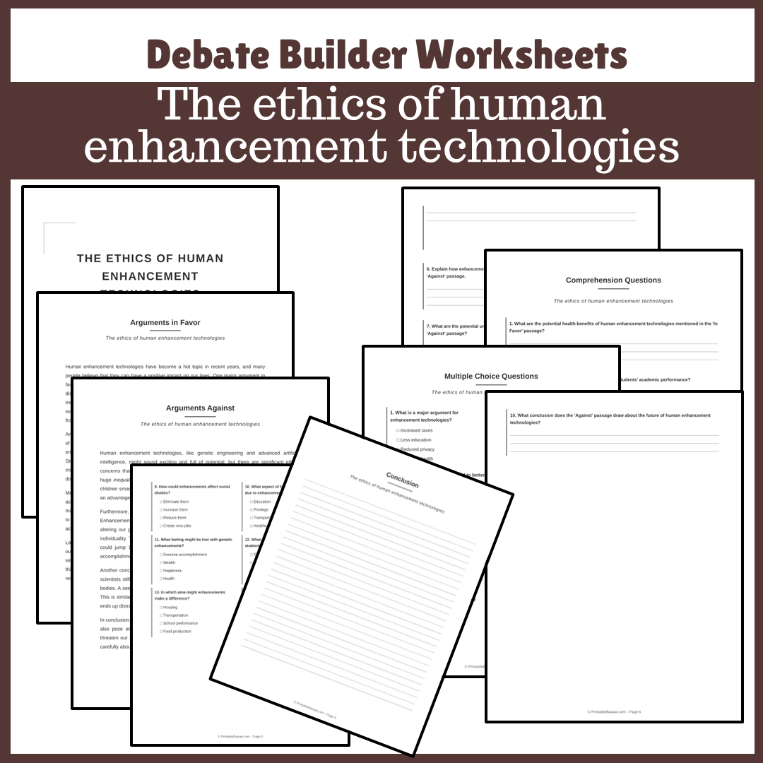 The ethics of human enhancement technologies | Favour and Against Worksheet Printable Activity